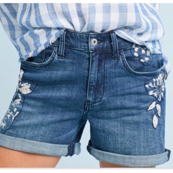 {anthropologie} Pilcro Embroidered Jean Shorts - Picture 1 of 7
